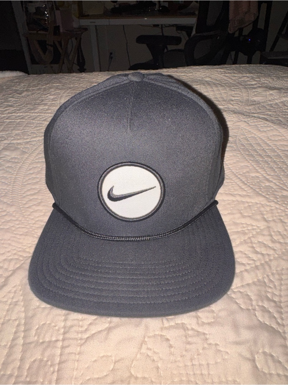 NIKE Gray Snapback Cap with White Swoosh Patch